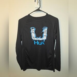 Huk Black Long Sleeve Fishing Shirt with Blue Graphic
